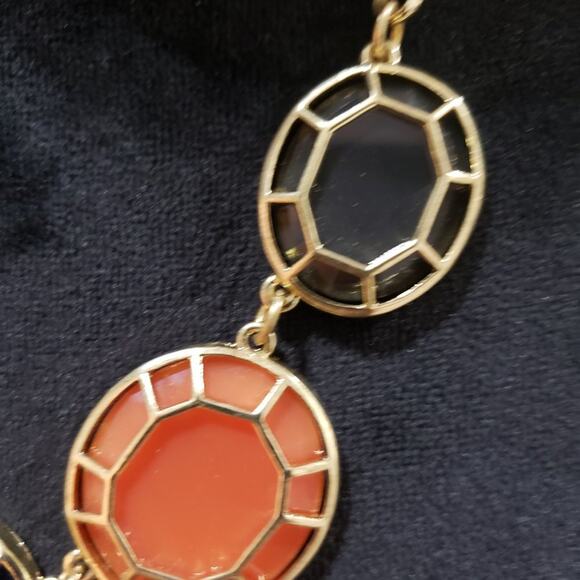 Pretty Contemporary Fashion Orange Black Gold Tone Accents Disks Fancy Necklace - Picture 3 of 7